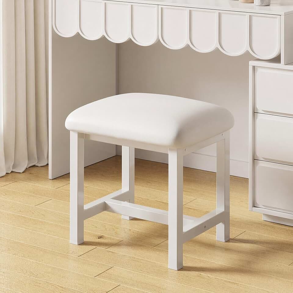 White Vanity Stool, Small Vanity Chair, Makeup Bench Seat for Deak