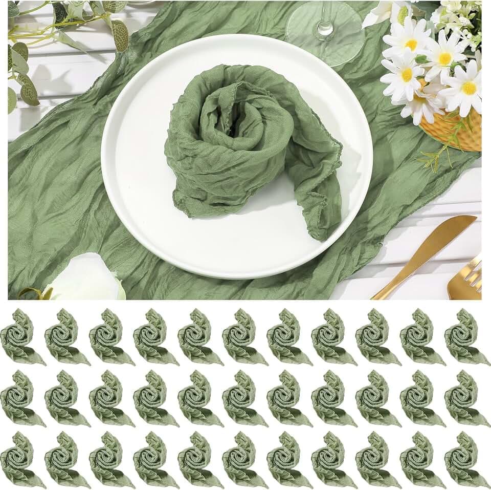 Mixweer 50 Pcs Cheesecloth Napkins Set Fall Gauze Washable, Sage Green