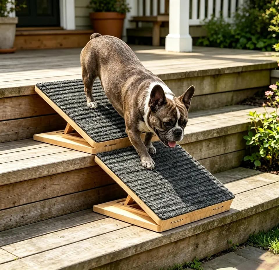 2-Pack Solid Wood Dog Ramp for Stairs – 4 Adjustable Heights (4"–6.1")