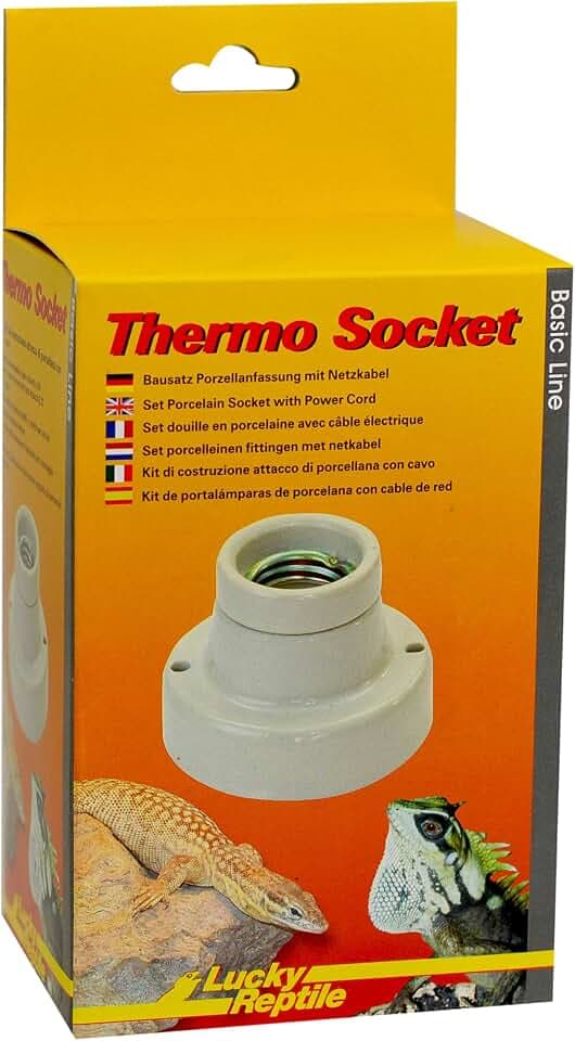 Lucky Reptile Thermo Socket - Porzellanfassung gerade - E27 Lampenfassung mit Netzkabel - Bausatz Fassung mit Montagematerial - kompatibel für Lampen mit bis zu 150 W - Terrarium Zubehör