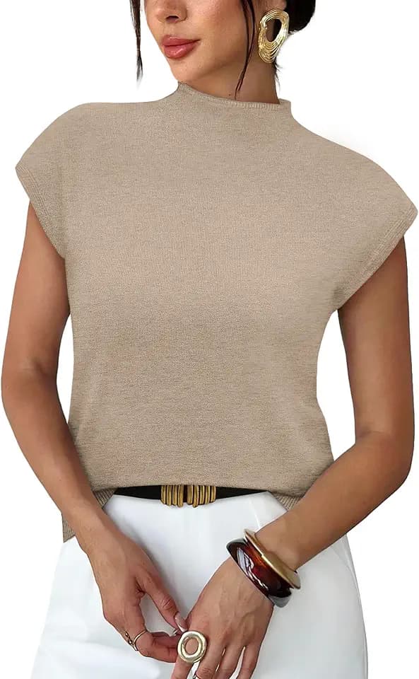 Sampeel Womens Short Sleeve Sweater Mock Neck Summer Top Dressy Casual Basic Knit Pullover Shirt