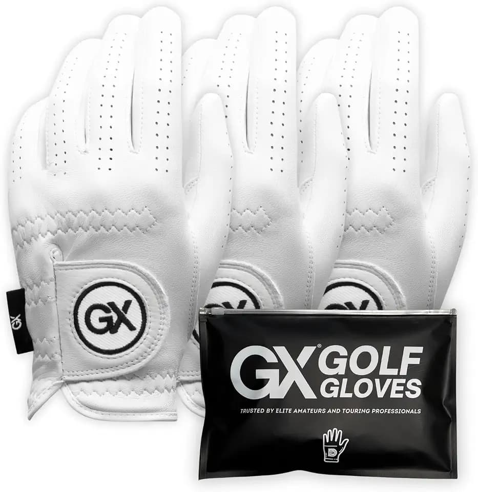 GX Golf Gloves Men 3 Pack | The Players Cabretta Leather Golf Glove – Premium Mens Golf Glove | Precision Fit, Superior Grip| White Golf Glove for All Weather