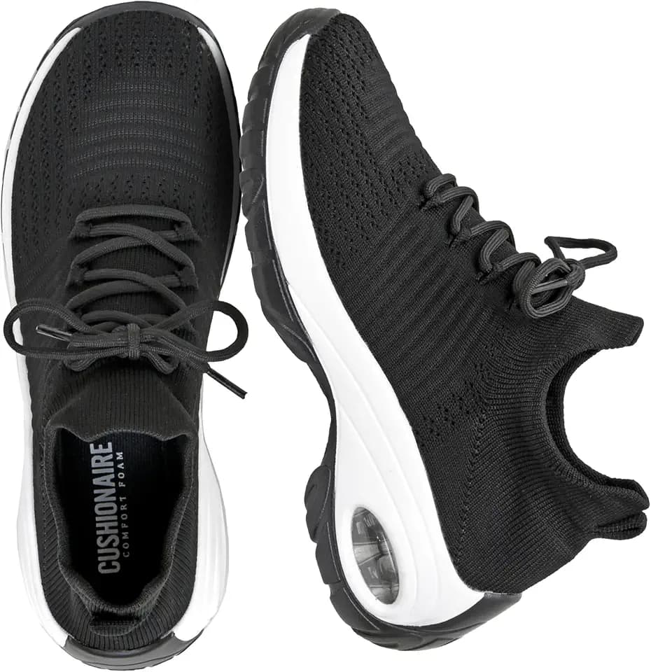 CUSHIONAIRE Women's Blaze Stretch Knit Slip on lace Sneaker +Memory Foam & LiteSole Technology