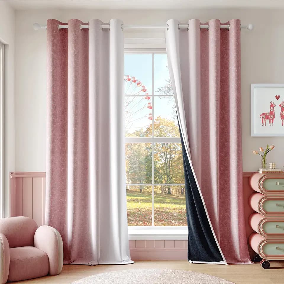 Pink White Ombre 100% Blackout Curtains Bedroom 52x96 2 Panels