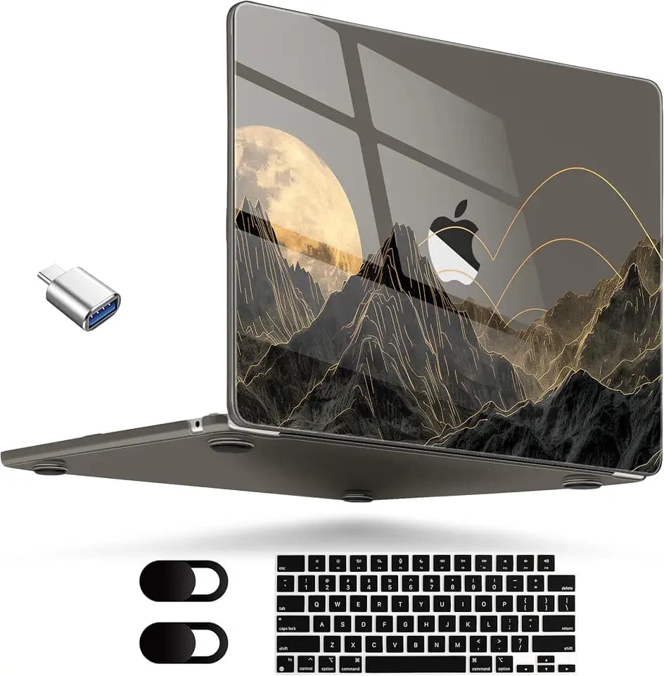 MEEgoodo for M5/M4/M3/M2 MacBook Air 13 inch Case 2026 2025 2024 2022(Fit Model A3449 A3240/A3113/A2681), Clear Laptop Shell Cases for MacBook Air 13.6-inch, Glowing Lines Full Moon