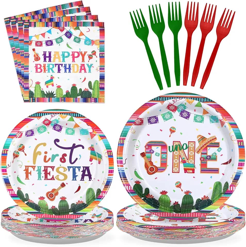 Grencian 96Pcs First Fiesta Birthday Party Decorations, Serves 24