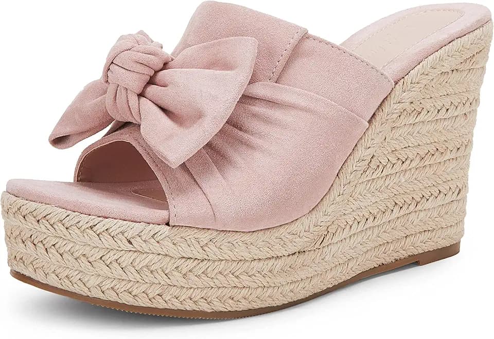 PiePieBuy Womens Platform Espadrilles Slip On Wedge Sandals Bow Tie Open Toe Slides Shoes