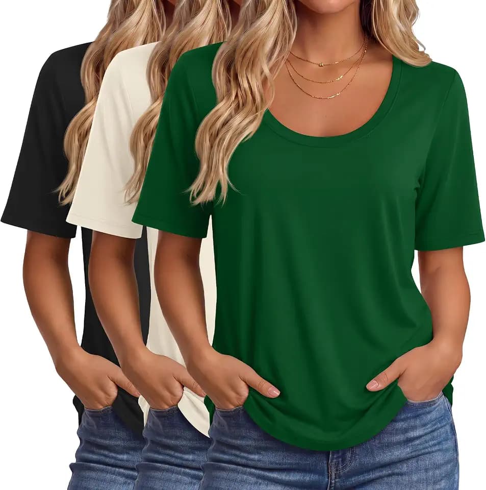 Ficerd 3 Pack Womens Half Sleeve Tops Scoop Neck T-Shirts