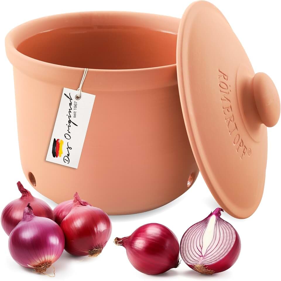 Romertopf Zwiebeltopf MAXI 2,8 L Vorratstopf Keramik belüftet, Terrakotta