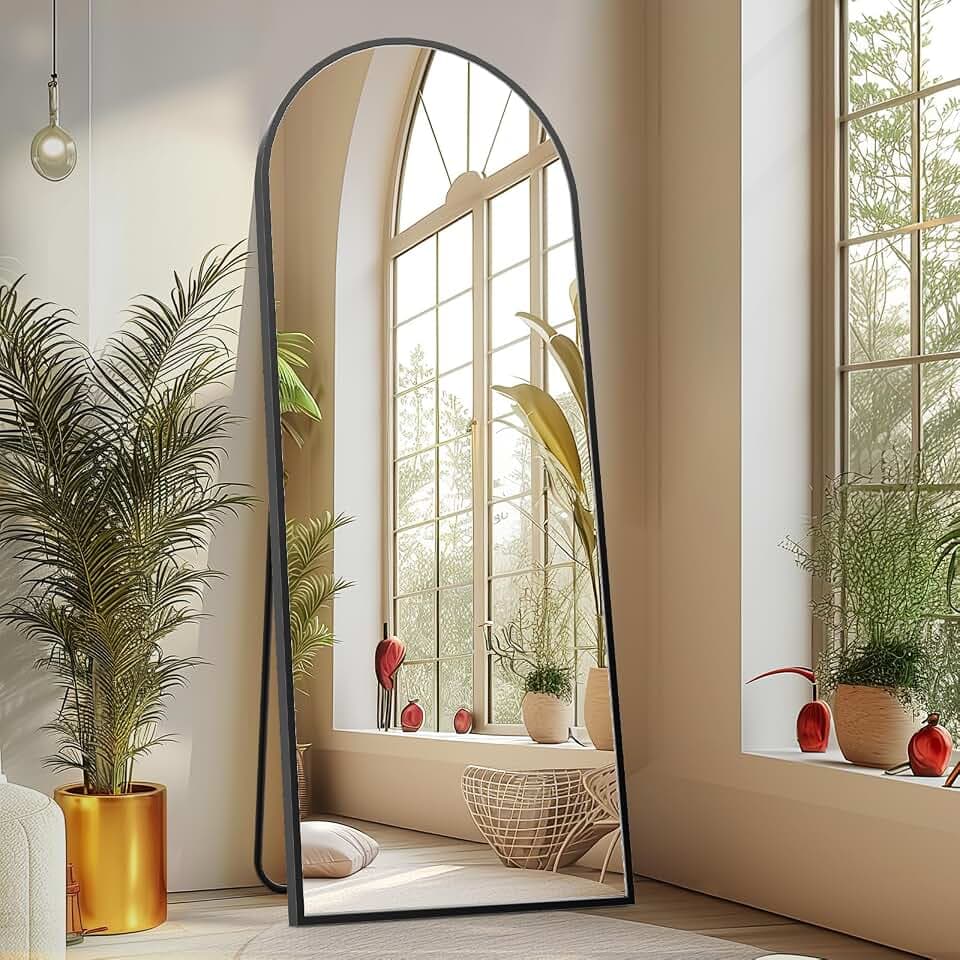 Sweetcrispy 64"x21" Arched Full Length Mirror, Full Body Mirror, Black