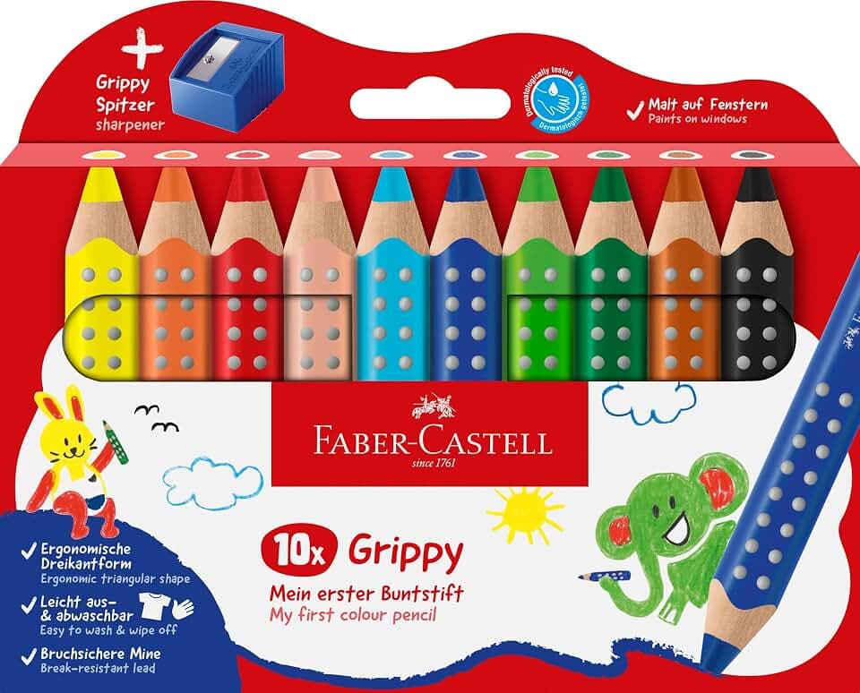 FABER-CASTELL - Buntstifte Set Grippy, 10 Malstifte und Anspitzer