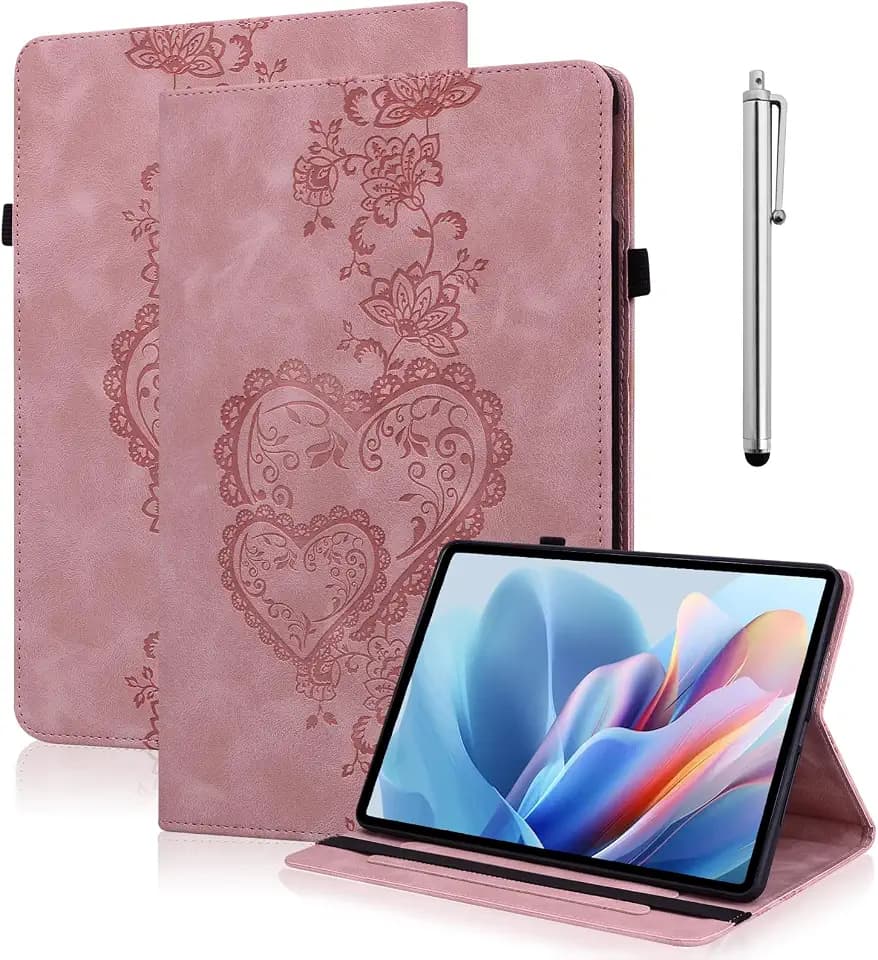 Case for iPad Pro 13 (M5/M4) 2025/2024 with Pencil Holder and Card Slots, Embossed PU Leather Multiple Viewing Angles Cover - Pink