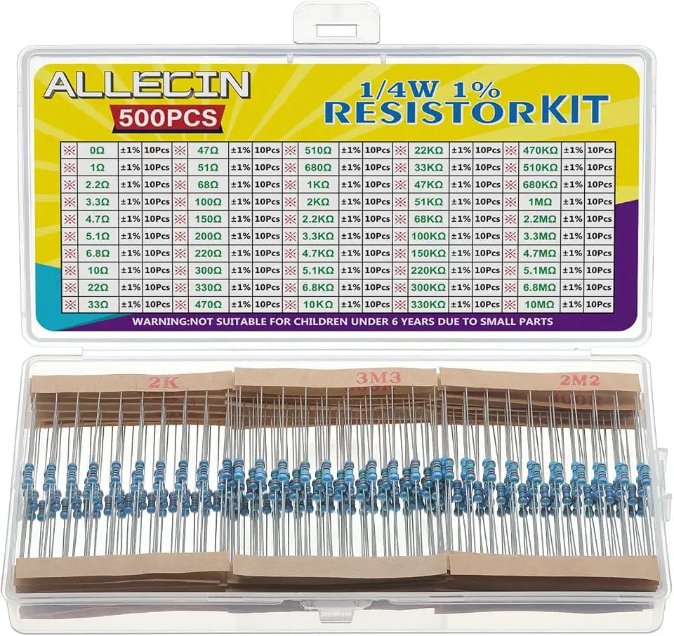 50 Werte 1/4W Widerstand Set von 0 Ohm bis 10M Ohm 1/4Watt Metallfilm Widerstände Sortiment 1% Toleranz 1/4 W Metall Film Resistor Kit Wiederstand Elektronik