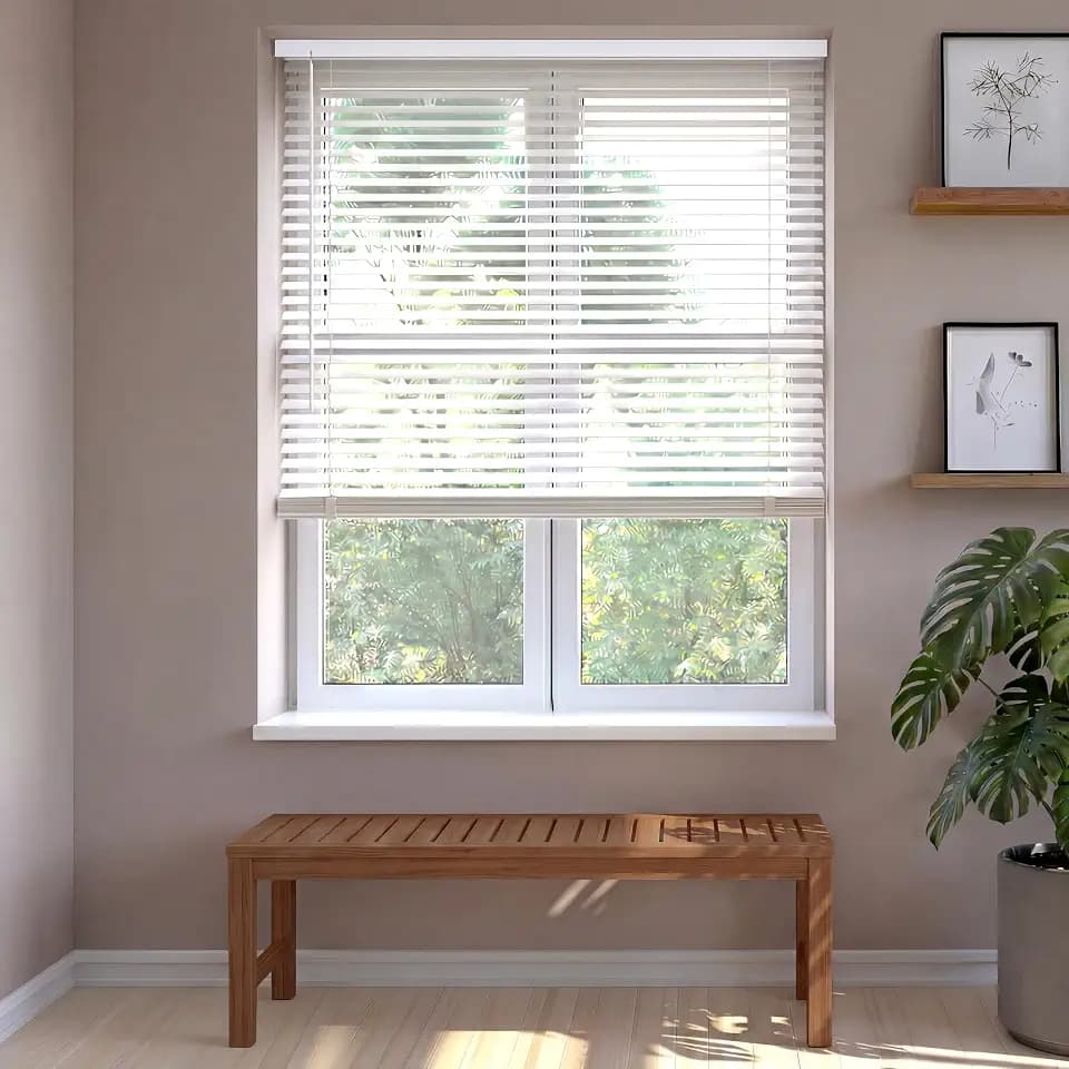 Cordless 1" Light Filtering Vinyl Mini Blinds, White, 34" x 48"