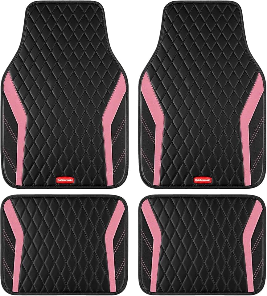 Rubbermaid Car Floor Mats, 4-Piece All Weather Floor Mats Set for Cars, SUVs & Trucks, Waterproof Heavy Duty PVC Automotive Floor Liners, Anti-Slip Front & Rear Mats, Pink