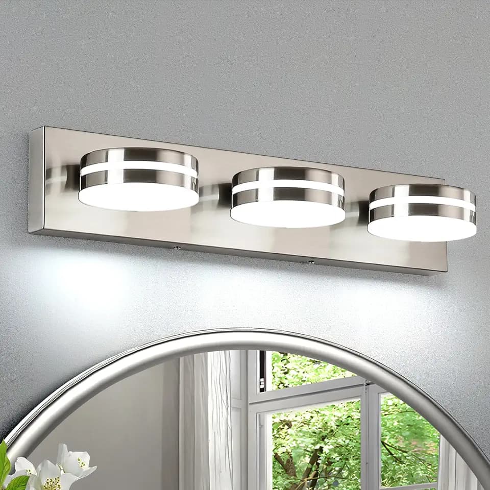 3-Light Bathroom Vanity Light, Brushed Nickel Bathroom Light Fixtures Over Mirror, LED Vanity Lights with 360°Rotating Lamp Head(24in)