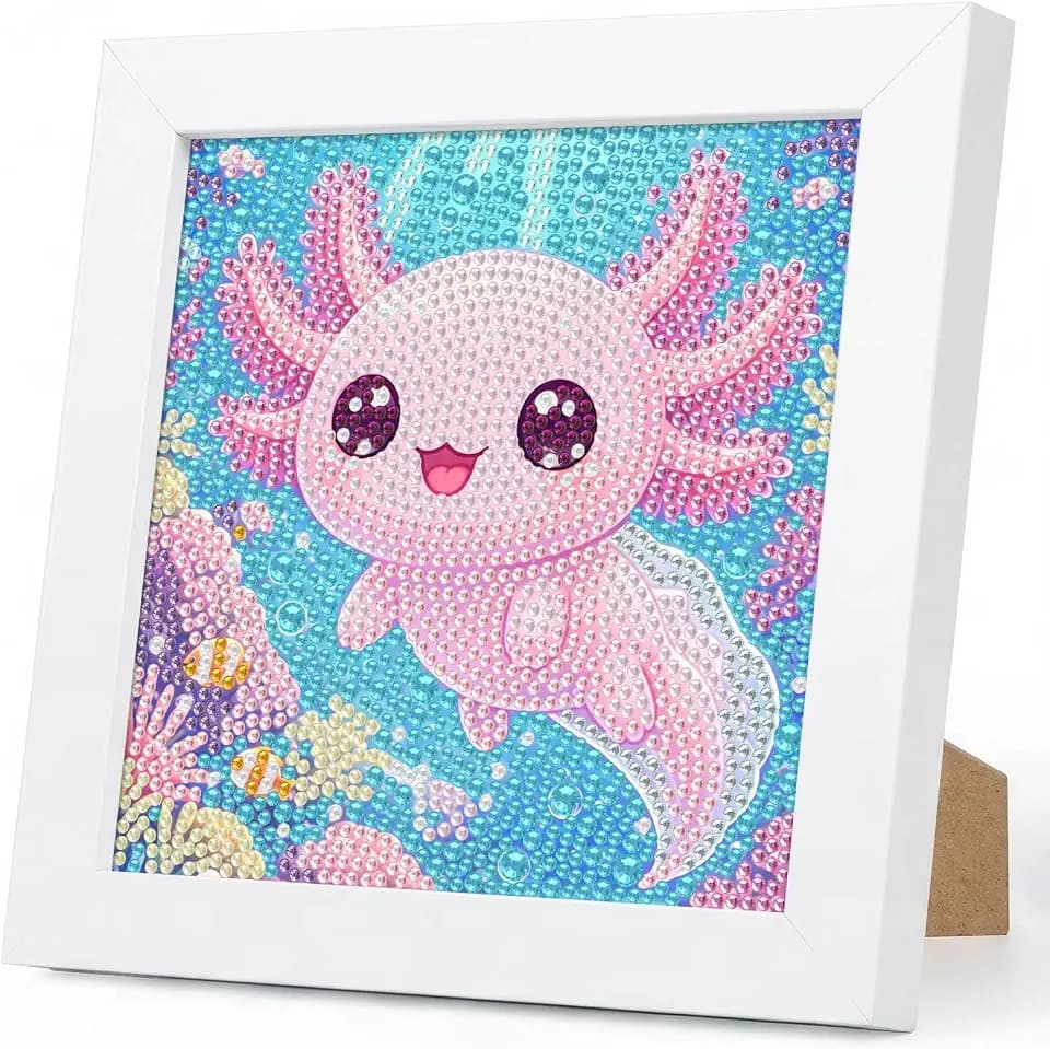 Yezavesu Axolotl Diamond Art Kits for Kids Ages 4-8-12 with Frame 7x7 Inch