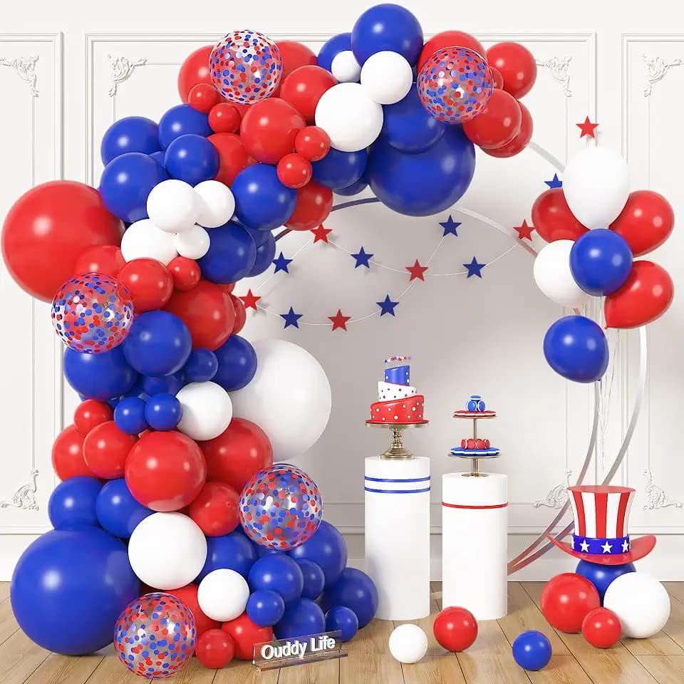 Ouddy Life 164Pcs Red White and Blue Balloons Garland Arch Kit - 4th of July Balloon Different Sizes 18” 12” 10” 5” for Patriotic Independence Nautical Birthday Graduation Baseball Party Decorations