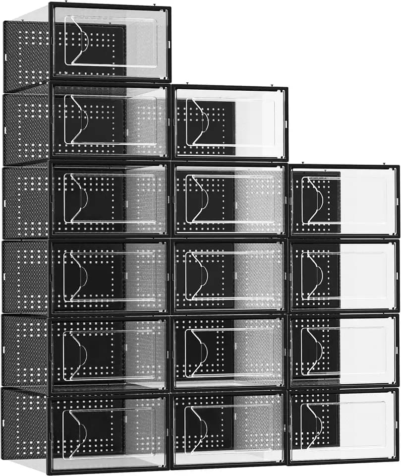 Foluck 15 Pack Shoe Storage Organizer Box Container Clear Plastic Stackable