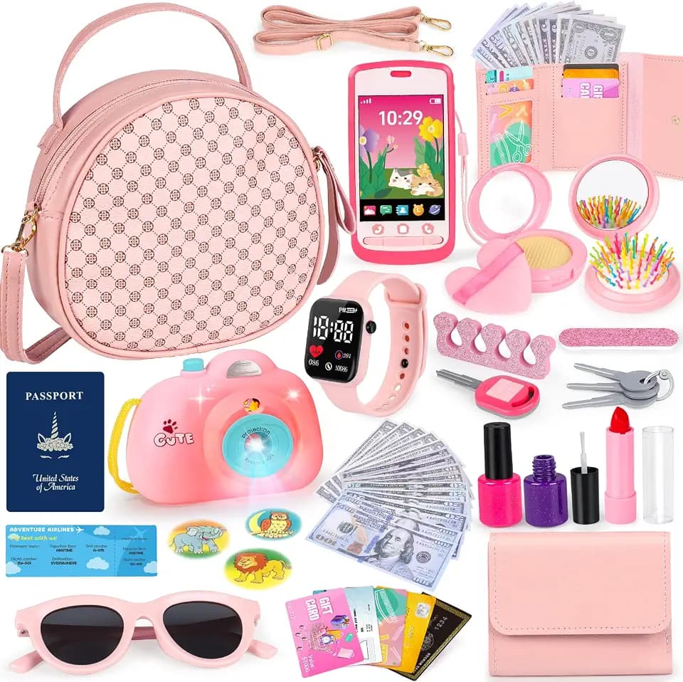 KUBUSFLY Play Purse with Camera, 40PCS Princess Toys for Girls Ages 3-12