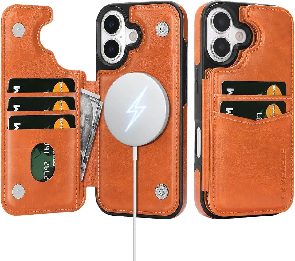SkyEagle Compatible with MagSafe iPhone 17 Case Wallet,Orange