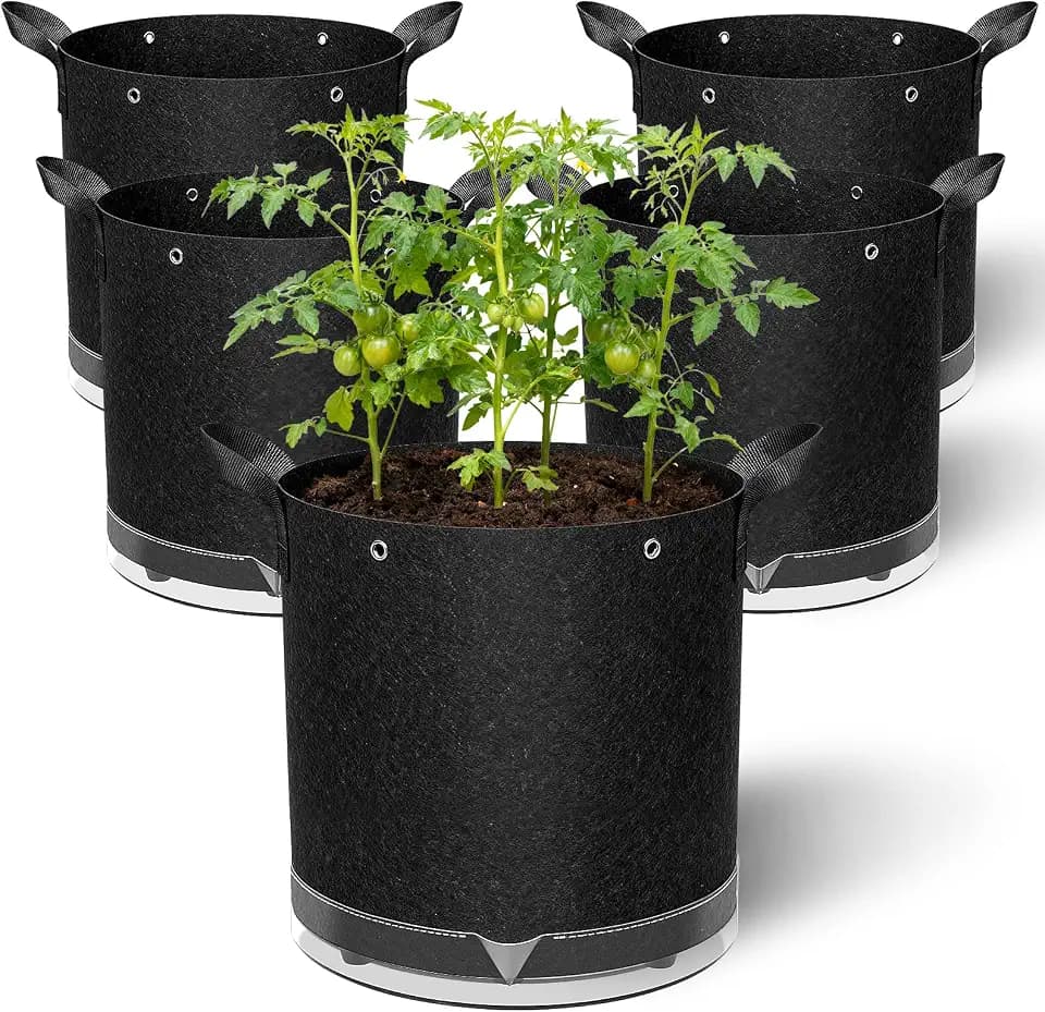 5 Pack 7 Gallon Self-Watering Grow Bags with Reservoir and Support Rings