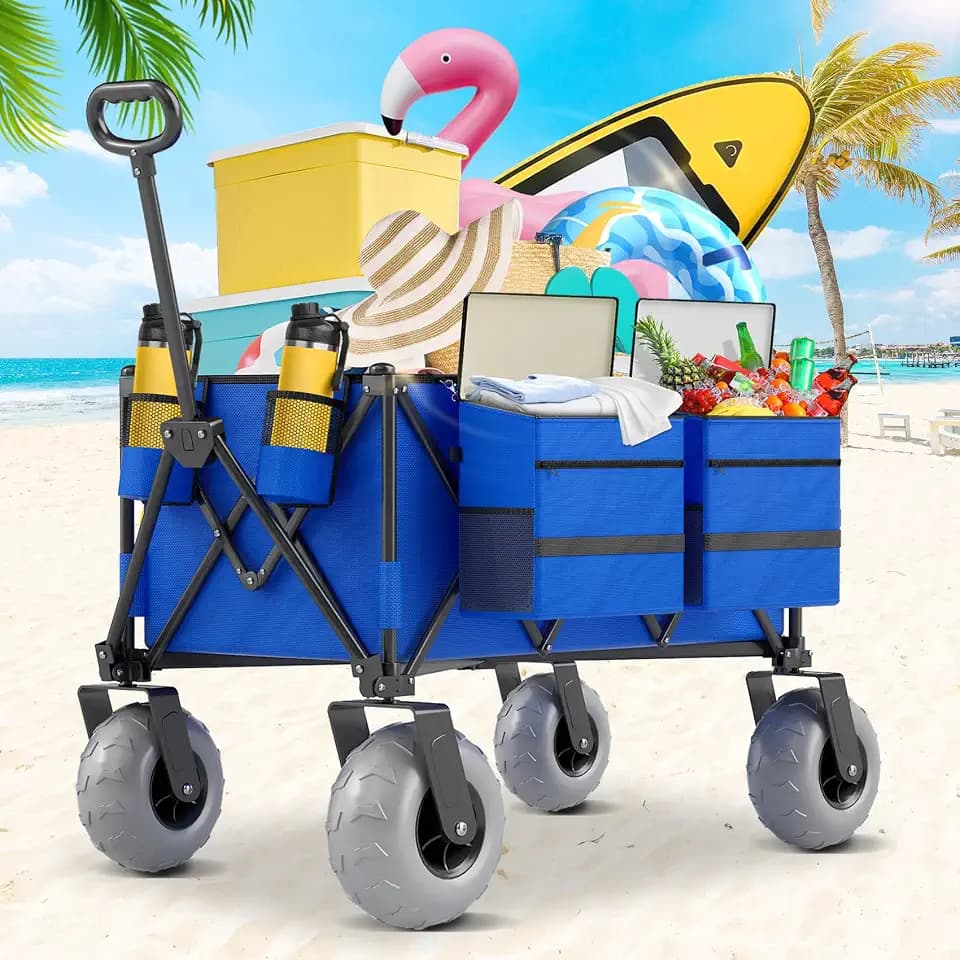 Beach Wagon with Big Wheels for Sand, 350lbs Heavy Duty Folding Wagon