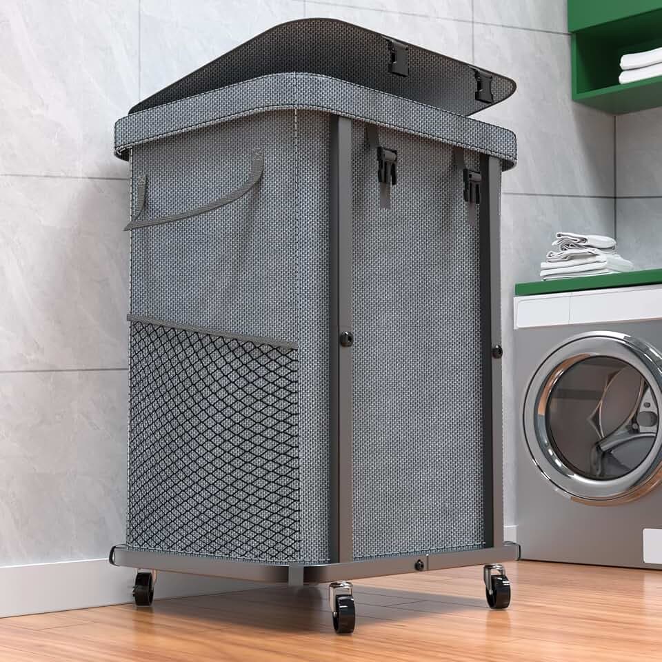 Laundry Hamper with Lid,150L Rolling Laundry Basket with Wheels,Grey