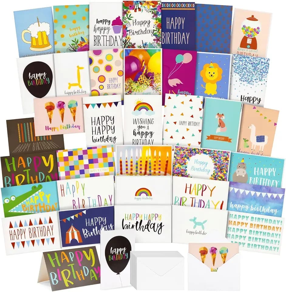 STWP Best Paper Greetings Geburtstagskarten, 36 Stück, verschiedene Designs – 36 einzigartige Designs, Happy Birthday, Grußkarten mit Umschlägen – 10 x 15 cm