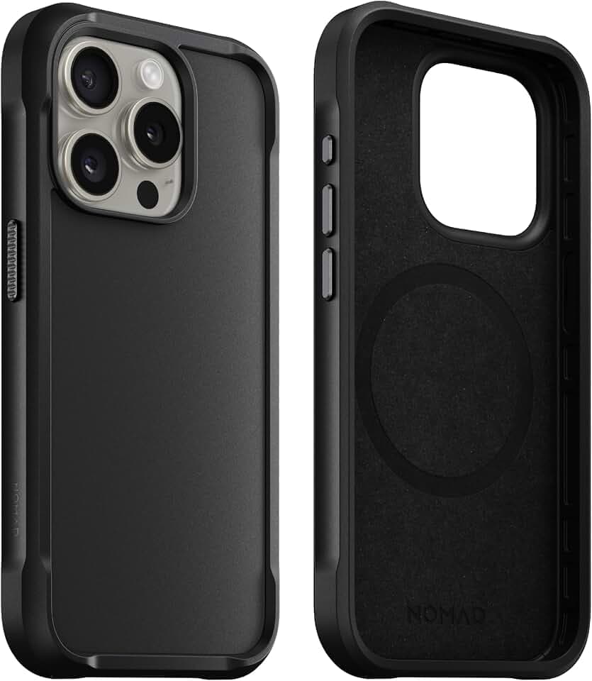 NOMAD Rugged Case | für iPhone 15 Pro | Schutzhülle aus Polycarbonat mit TPU-Bumper | Matte PET-Rückseite | MagSafe-kompatibel | Shadow