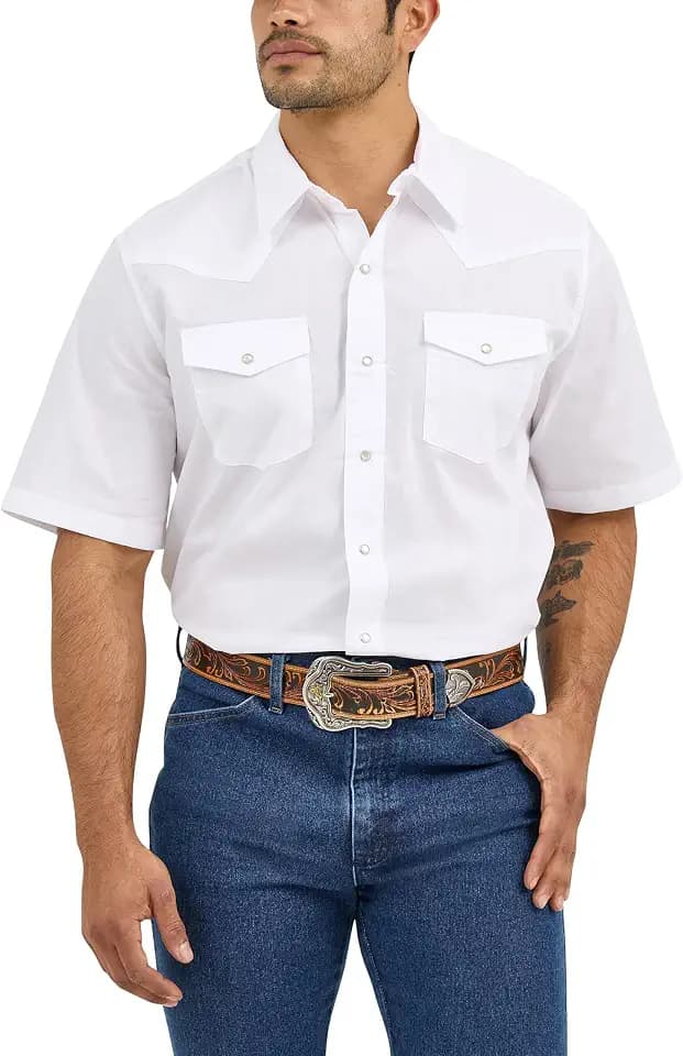 Wrangler White Sport Western Men's Collared Snap Shirt 1071106WH