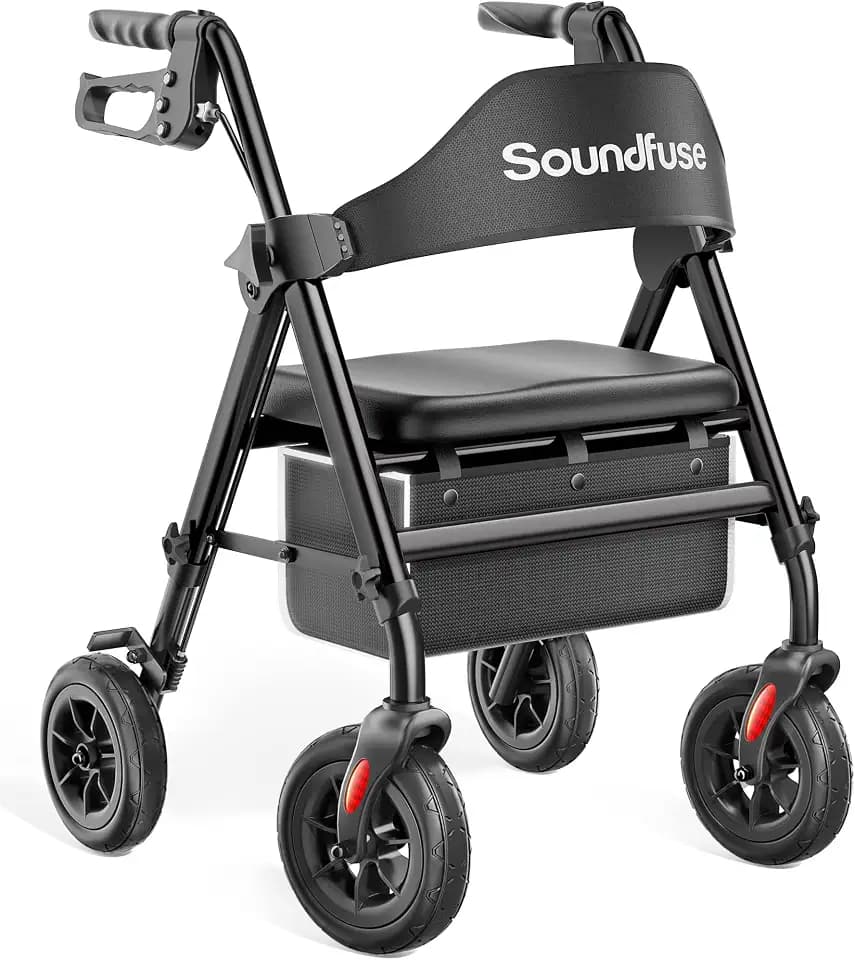 soundfuse Foldable Rollator Walkers for Seniors with Seat, 8'' PU Wheels