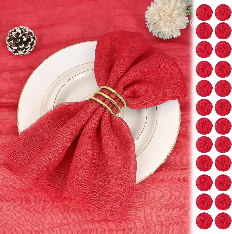 60 Pack Red Cheesecloth Napkins 20"x20" Boho Gauze Cheese Cloth Napkins Bulk Washable and Reusable Rustic Dinner Table Decor for Wedding Baby Bridal Shower Birthday Dinner Party