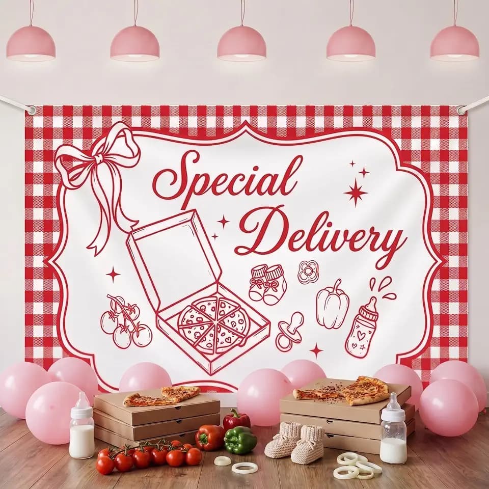 Special Delivery Pizza Baby Shower Backdrop 3x5 ft Italian Food Theme Decor