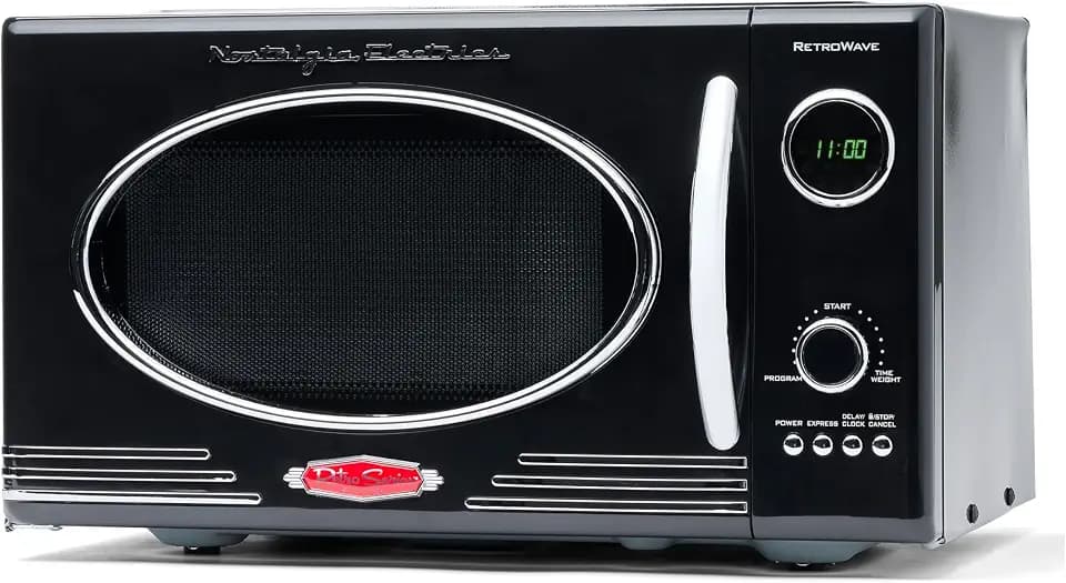 Nostalgia Retro Mikrowellenofen für die Arbeitsplatte – Großes 800-Watt-Modell – 25 Liter – 12 vorprogrammierte Kochprogramme – Digitaluhr – Küchenapparate – Schwarz