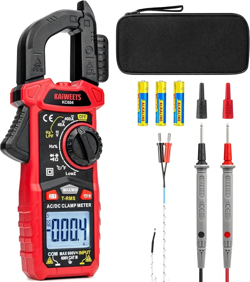 KAIWEETS Digital Clamp Meter Multimeter with D-Shaped Jaw for AC/DC Current & Voltage, Auto-ranging 4000 Counts Voltage Tester with Flashlight Backlight, Measuring Temperature Continuity Diode NCV