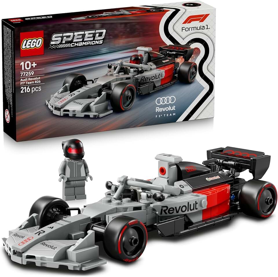 LEGO Speed Champions Audi Revolut F1 Team R26 Rennwagen Spielzeug - Modellbauset mit sammelbarer Rennfahrer Minifigur - Geburtstagsgeschenk für Jungen ab 10 Jahren & jugendliche Motorsportfans - 77259