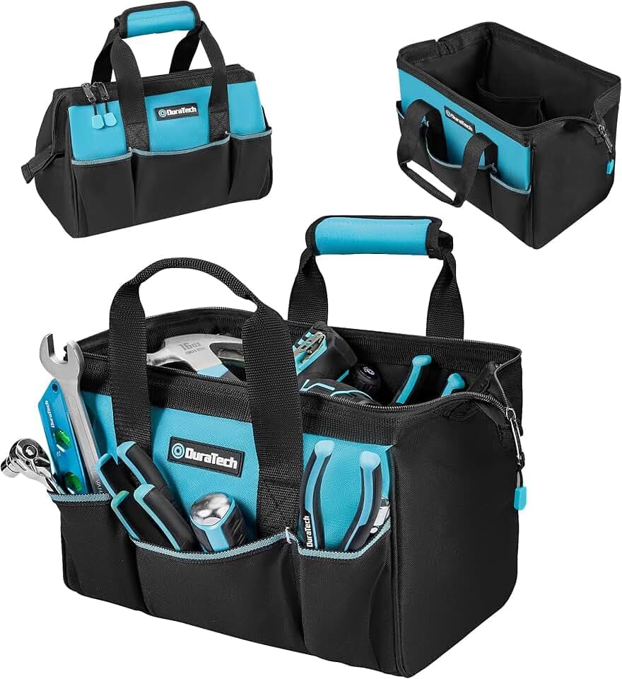 DURATECH 13" Small Tool Bag with 9 Pockets, Wide Open Tool Carrier
