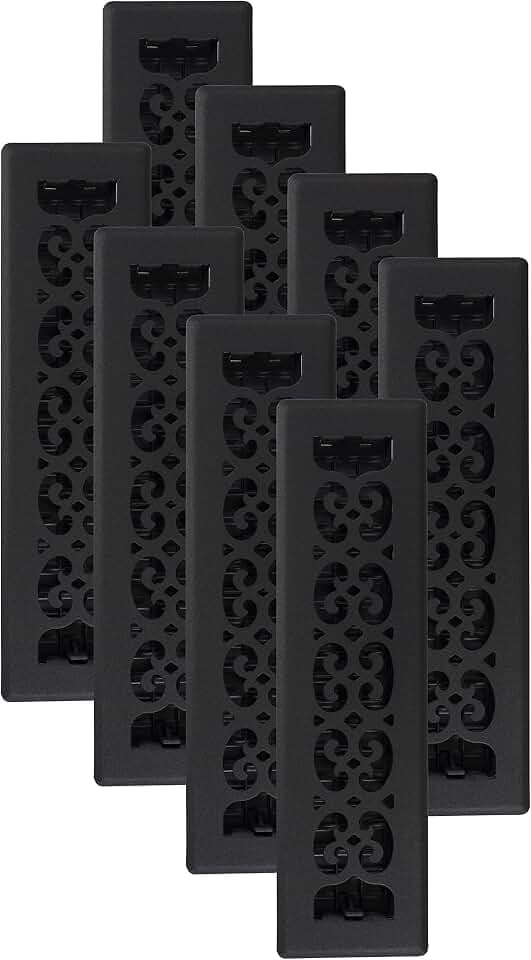 Decor Grates ST212-8 Bodenregister mit Schnörkel-Design, 5,1 x 30,5 cm, strukturiert, schwarz, 8 Stück