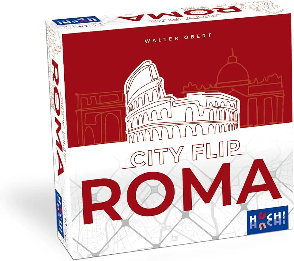 HUCH! City Flip: Roma - Familienspiel, Kartenlegespiel, kooperatives Spiel mit 50 doppelseitigen Romkarten, 12 Stadtbaukarten und 10 Sehenswürdigkeiten-Plättchen, Für 1-4 Spieler ab 8 Jahren