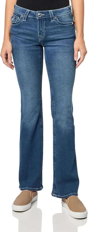 True Religion Women's Crystal Becca Mid Rise Boot Flap Jeans | Stylish Flap