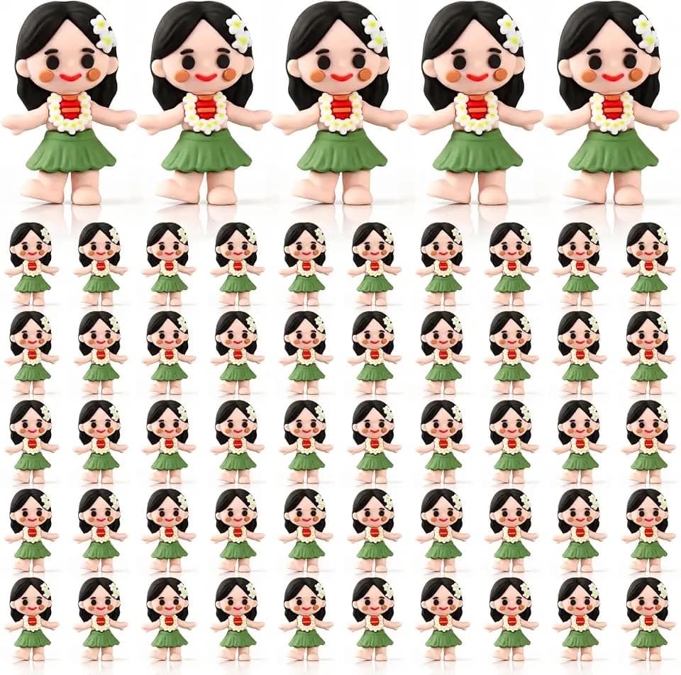 Qunclay 50 Pcs Mini Hula Figurines Hawaiian Tiny Hula Dancer Statue