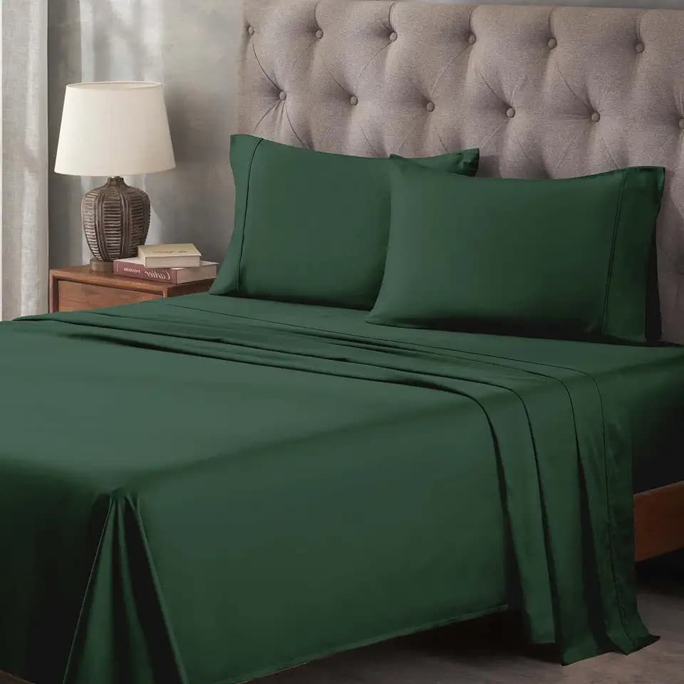SUPERIOR Egyptian Cotton 400 Thread Count Bed Sheet Set, 1 Elastic Deep Pocket Fitted Sheet, 1 Flat Sheet, 2 Pillowcases, Soft Bedding, Luxury Sheets, Sateen Weave, King Size, Hunter Green