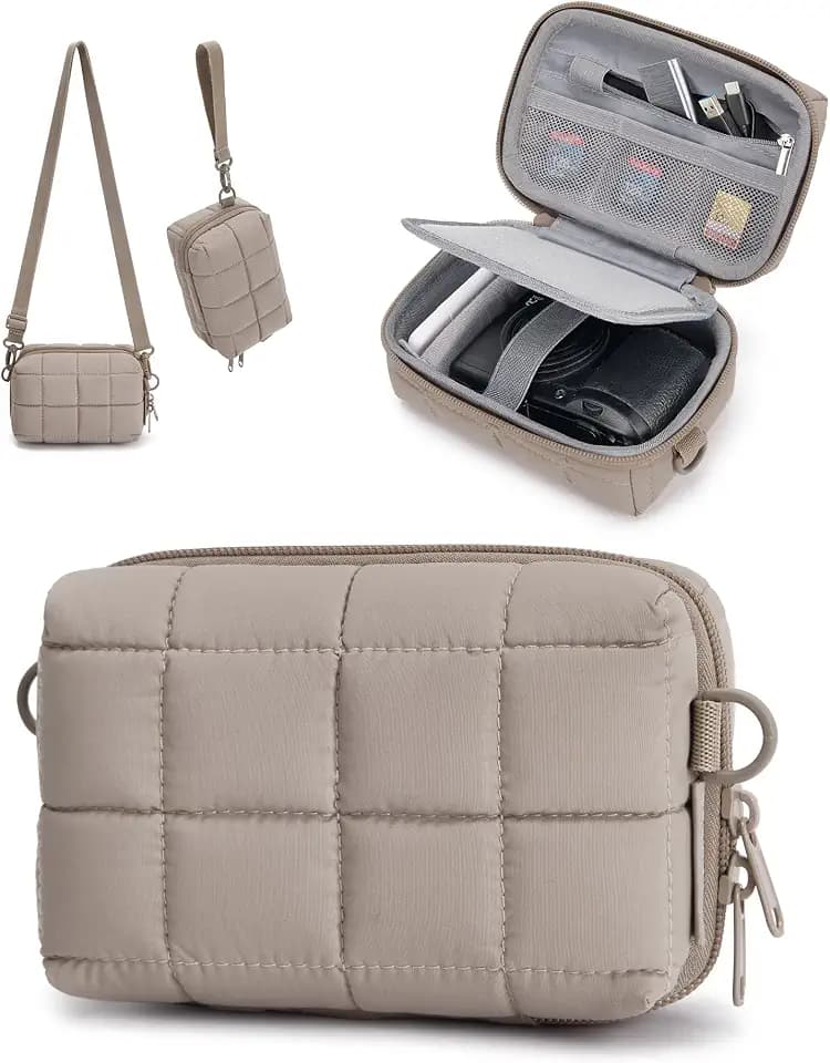 BAGSMART Small Puffy Digital Camera Case, Water-repellent, Camel