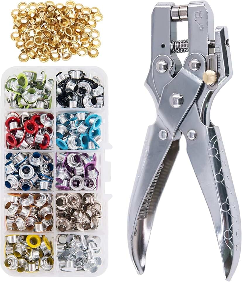Keadic 300 Sets 1/5 Zoll Mehrfarbige Metallösen Ösen Kit mit Lochzange und 100 Stück extra goldene Ösen, für Leder, Leinwand, alle Stoffe, Männer Frauen, Kleidung, Schuhe, Gürtel, Taschen, Handwerk