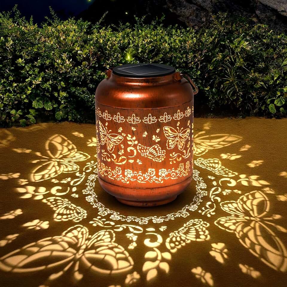 Birthday Gifts for Women Mom Grandma - Butterfly Solar Lanterns Outdoor Waterproof Copper Metal Hanging Solar Lights for Yard Garden Ornament Decor Gardening Gifts for Her