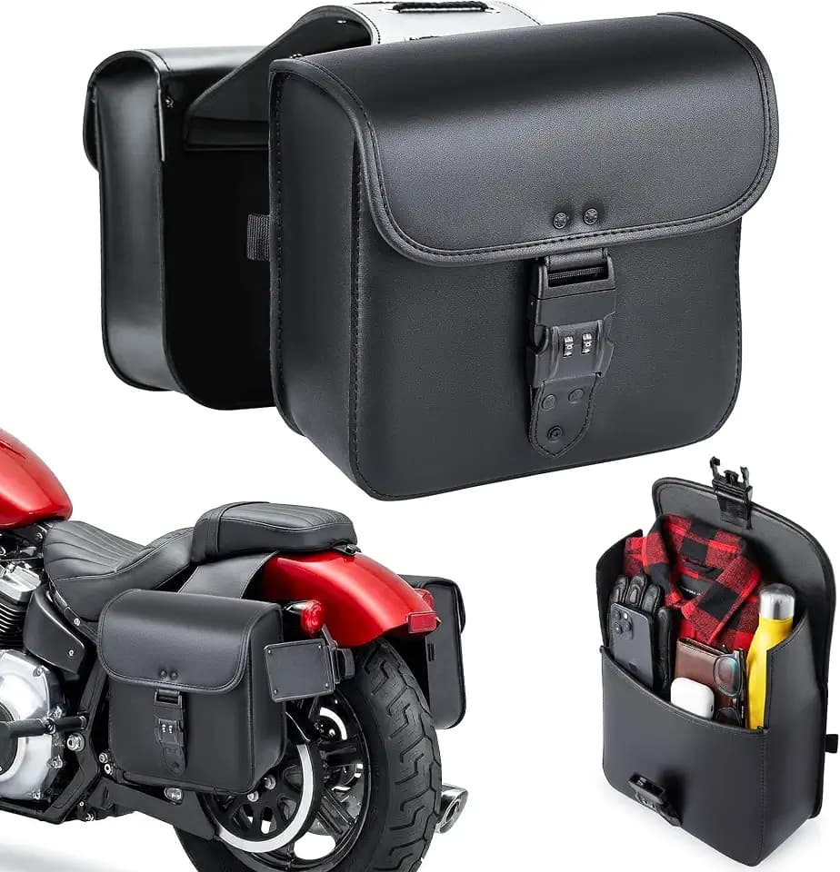 Nomad Motorcycle Saddlebags – 16L (8Lx2) Universal Throw Over Saddle Bag for Cruiser, Touring & Chopper Bikes – Heavy Duty, Waterproof, Secure Numeric Lock, Easy Mount, Rider Storage