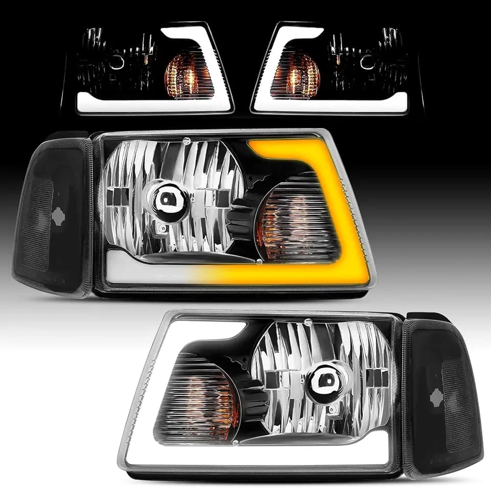 ELH LED DRL SEQ Headlight Assembly Fit for 2001-2011 Ranger (Black/Clear)