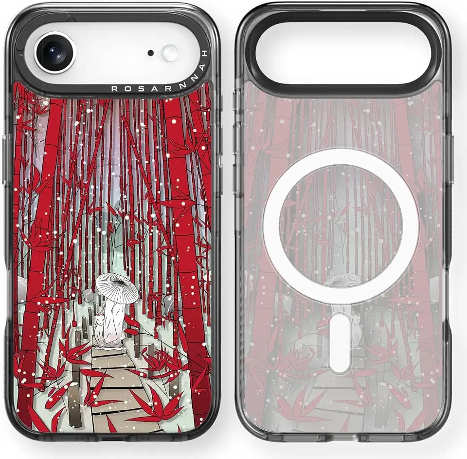Rosarnnah for iPhone Air Case Aesthetic Black, Red Bamboo