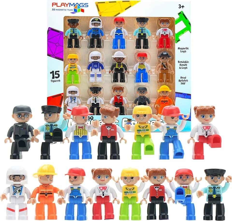 Playmags Große Magnetfiguren Community Set mit 15 Teilen - 3 Zoll Spielmenschen Perfekt für Magnetspielzeug Bausteine - STEM Lernspielzeug für Kinder - Magnet Fliesen Erweiterung Zubehör Pack